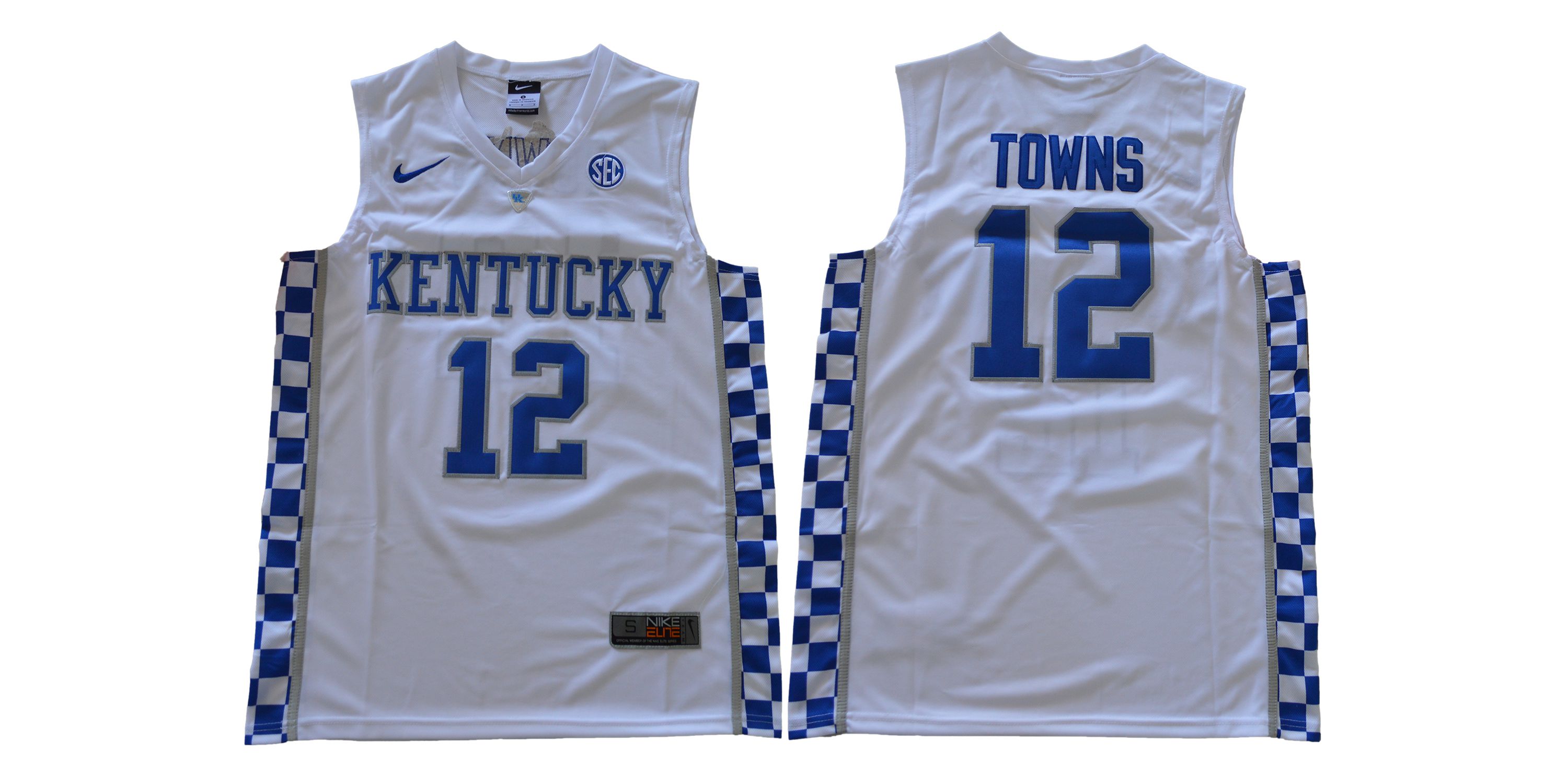 Men Kentucky Wildcats #12 Towns White NBA NCAA Jerseys->->NCAA Jersey